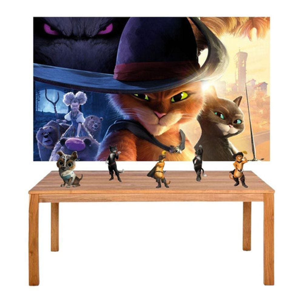 Kit Festa Gato De Botas Display + Painel 100x60cm 2