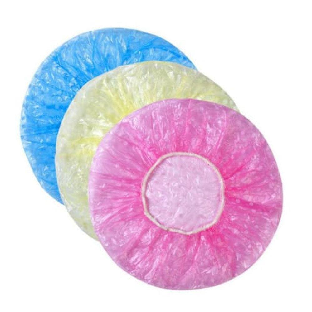 Kit 6 Peças Touca de Banho Plástica Reutilizável Cabelo Sanfonada
