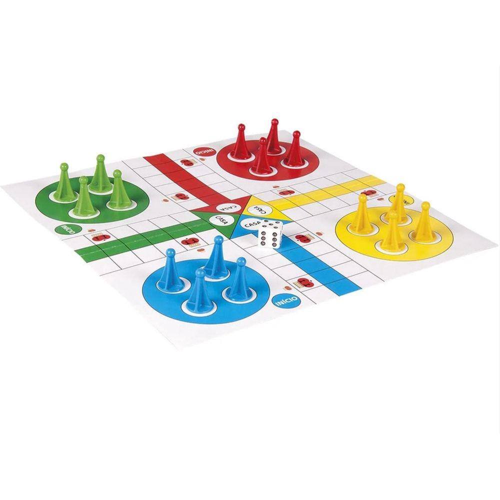 Jogo ludo com tabuleiro de madeira mdf + 1 dado E 16 pinos em