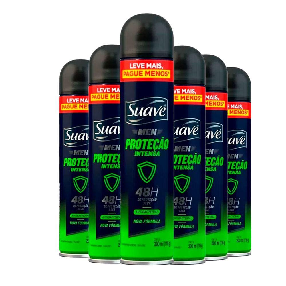 Kit Desodorante Aerosol Suave Men Antibacterial Proteção Intensa 200ml C/6 Unidades