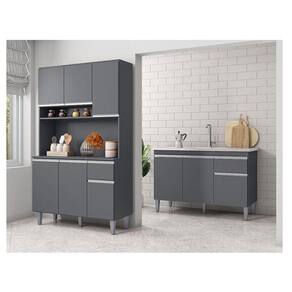 Balcão de Pia Tatiane 120 cm e Armário Cozinha Kit Márcia Ambiente Cinza Fosco - AJL