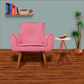 Kit 2 Poltronas Decorativas Estofadas Pés Palito Emília Plus Suede Rosa Barbie - LM DECOR