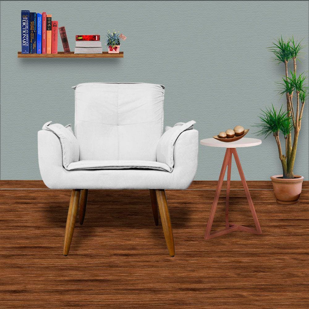 Combo 2 Poltronas Estofadas Decorativas Para Escritório Emília Plus Suede Branco - LM DECOR