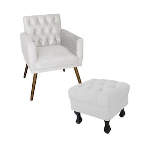 Kit Poltrona Emilia E Puff Retrô Para Sala Quarto Corano Branco - LM DECOR