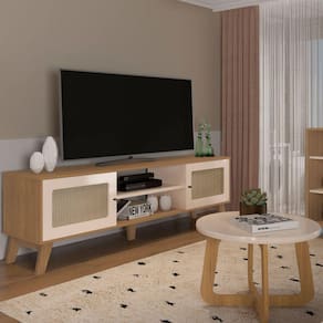 Sala de Estar Completa para TV até 75 Polegadas Charlotte 2 Portas Carvalho/Off White - Artely Móveis