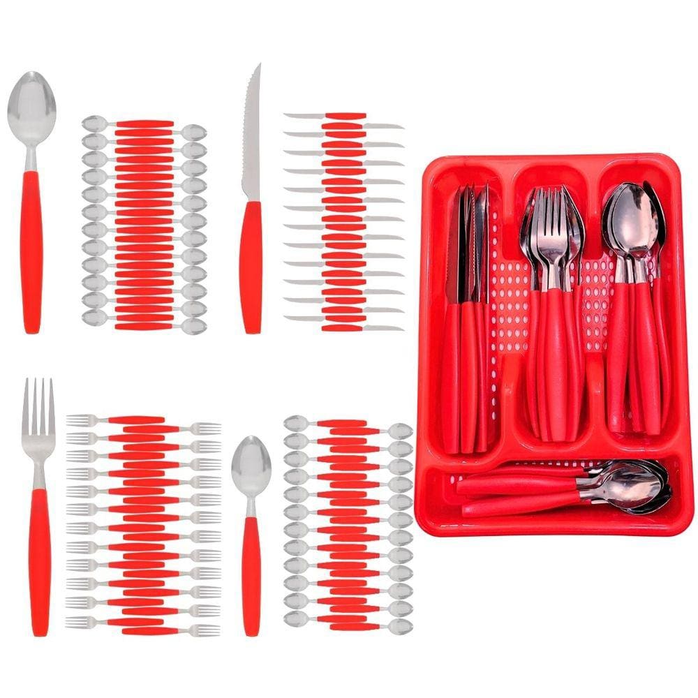 Kit Faqueiro Berlim Vermelho Inox 96 Pçs C/ 4 Porta Talheres