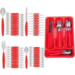 Kit Faqueiro Berlim Vermelho Inox 72 Pçs C/ 3 Porta Talheres