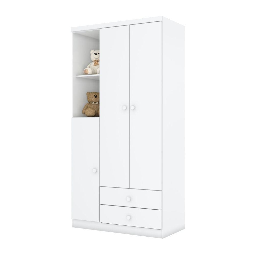 Guarda-Roupa 3 Portas Bater Henn Bala De Menta IA110-66 2 Gavetas Branco/Rosa Chá SE