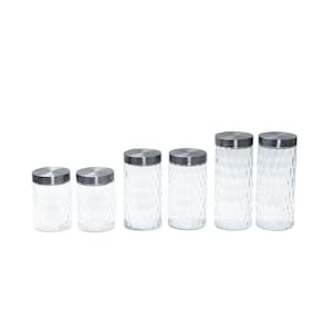 Kit 6 potes de vidro com tampa inox bolhas redondo 1300ml, 1700ml e 2200ml - Mozcada