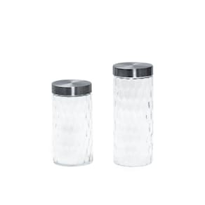 Kit 2 potes de vidro com tampa inox bolhas redondo 1700ml e 2200ml - Mozcada