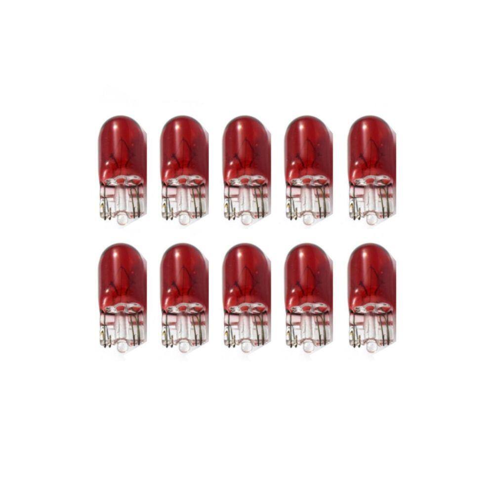 10X Lampada Filamento Vidro T10 12V W5W W2.1X9.5D Vermelho