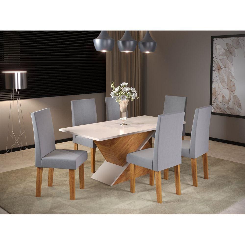Conjunto Sala de Jantar Mesa Croacia com 6 Cadeiras Venus Viero Mel/Blonde/Cinza