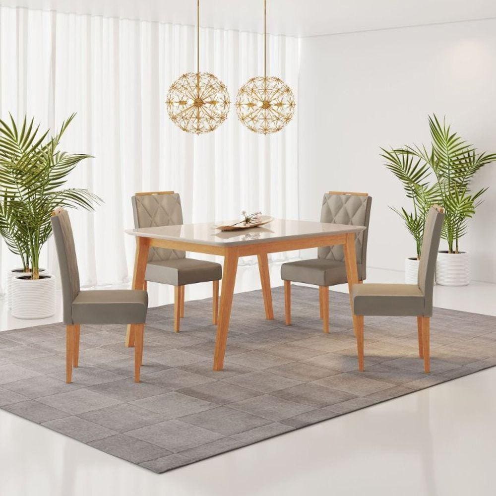 Conjunto Sala de Jantar Mesa Elegance com 4 Cadeiras Diamante Jolie JCM Móveis Cinamomo/Off White