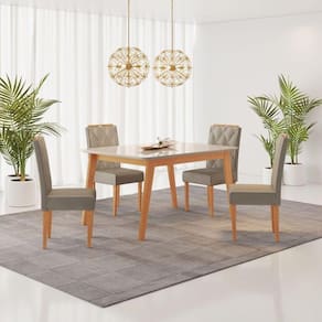 Conjunto Sala de Jantar Mesa Elegance com 4 Cadeiras Diamante Jolie JCM Móveis Cinamomo/Off White