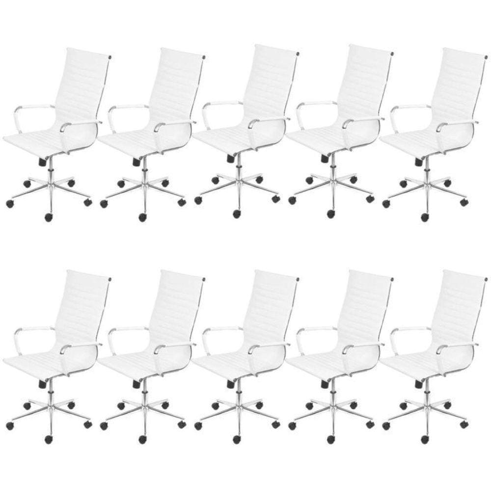 Kit 10 Cadeiras para Escritório Presidente Esteirinha com Relax Sintético 3301 OR Design Branco