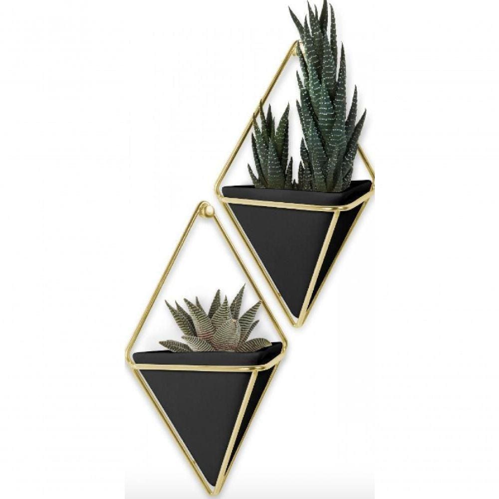 Conjunto De Vaso De Parede 2 Peças Preto Trigg - Umbra