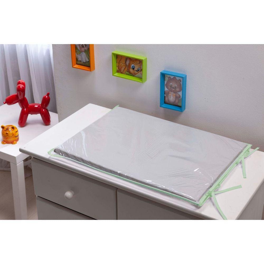 Trocador de fraldas para bebe Menino Neutro Cinza com Verde Agua acabamento Trocador infantil bebe homem cinza e verde