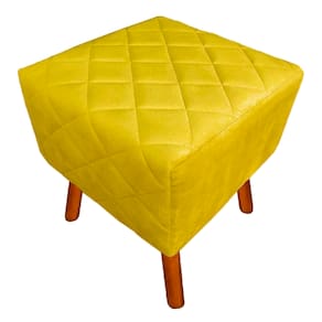 Puff Banqueta Decorativo Estofado Para Quarto Closet Isabella Suede Amarelo - LM DECOR