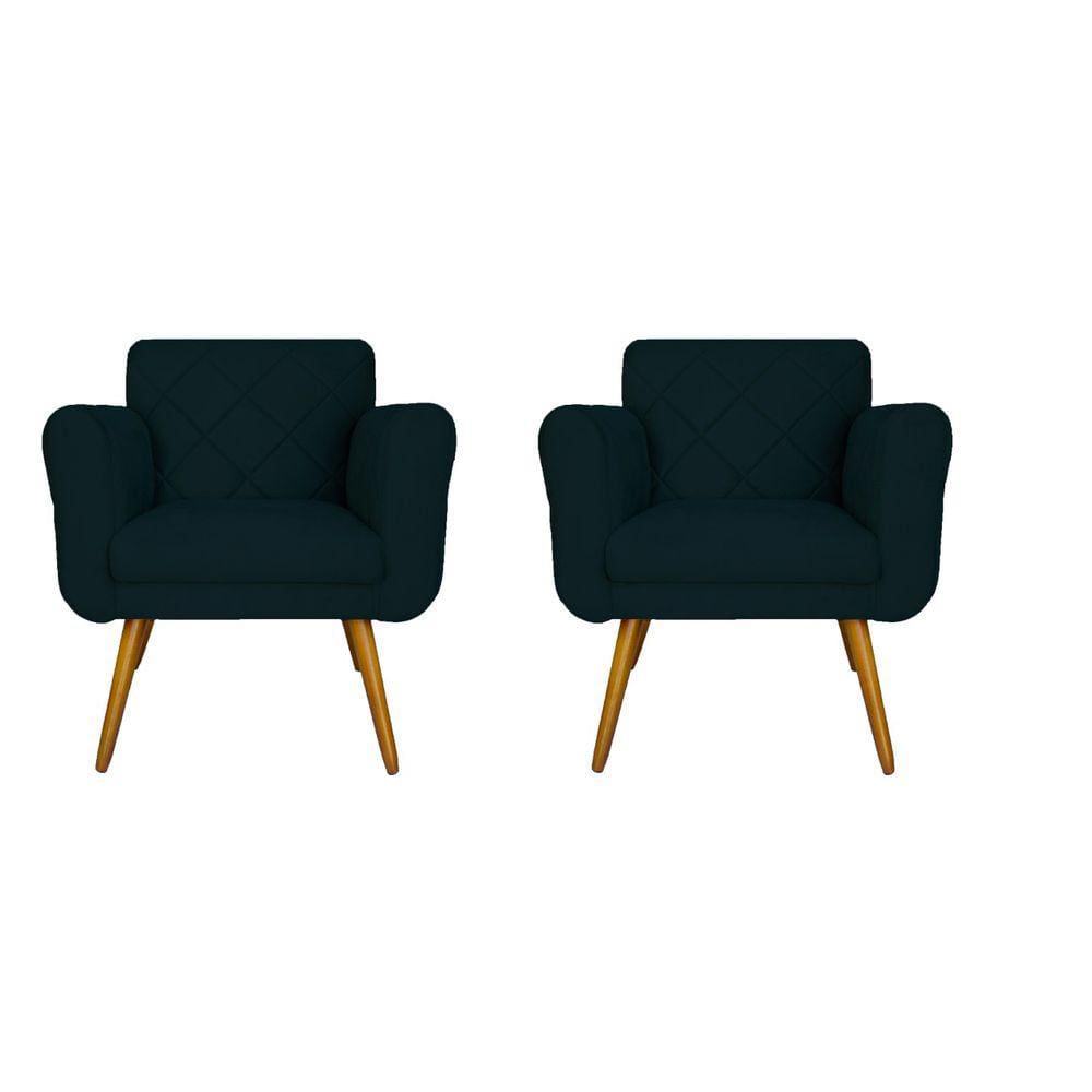 Kit 02 Poltronas Decorativa Sala Recepção Em Tressê Isabella Suede Azul Marinho- LM DECOR