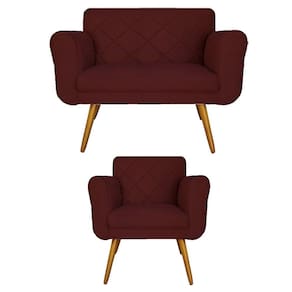 Conjunto Namoradeira e 1 Poltrona Isabella Sala de Estar Suede Vermelho Bordô - LM DECOR