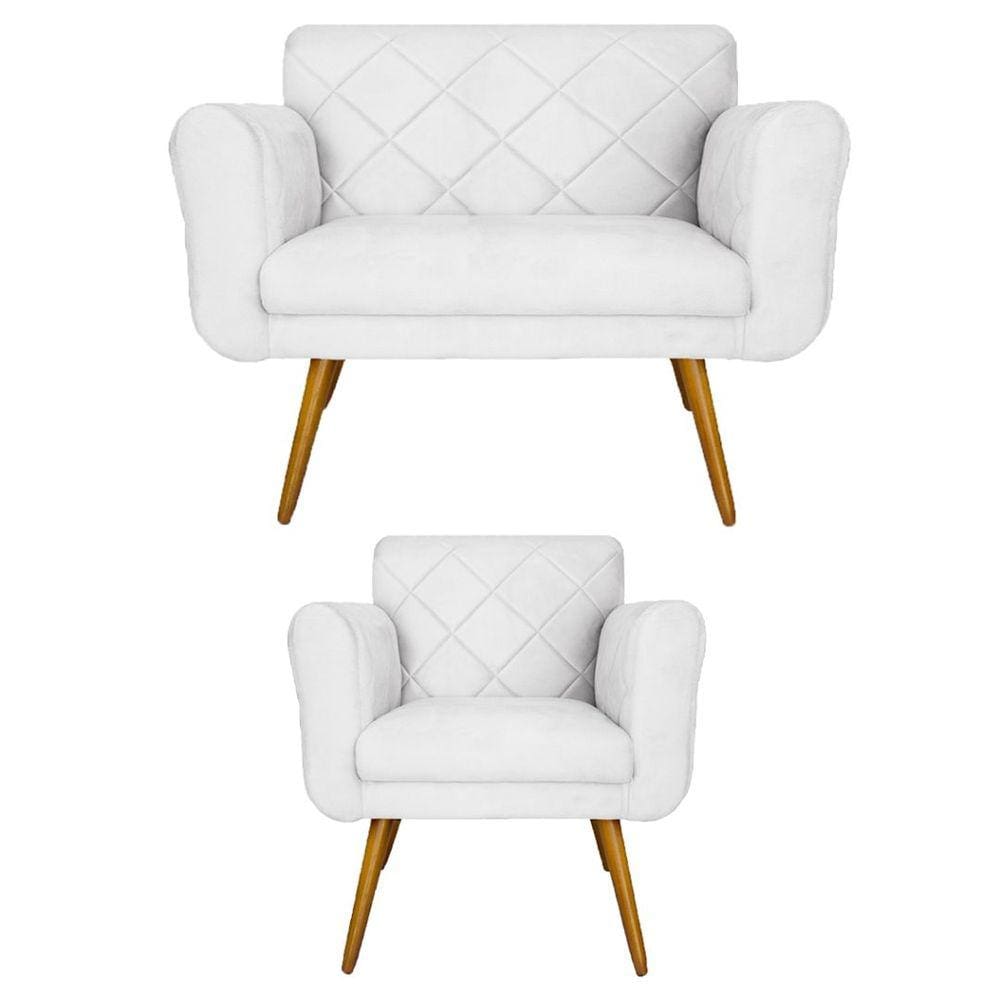 Conjunto Namoradeira e 1 Poltrona Isabella Sala de Estar Suede Branco - LM DECOR