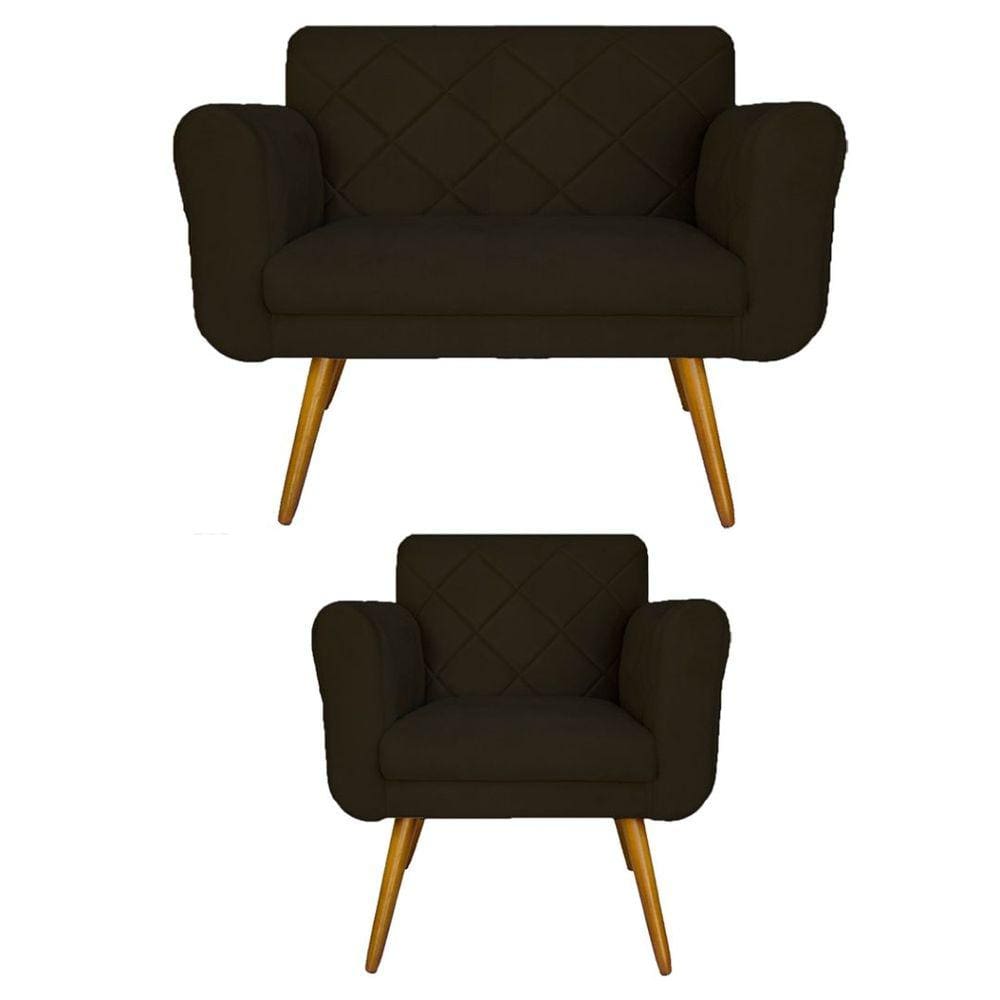 Conjunto Namoradeira e 1 Poltrona Isabella Sala de Estar Suede Marrom - LM DECOR