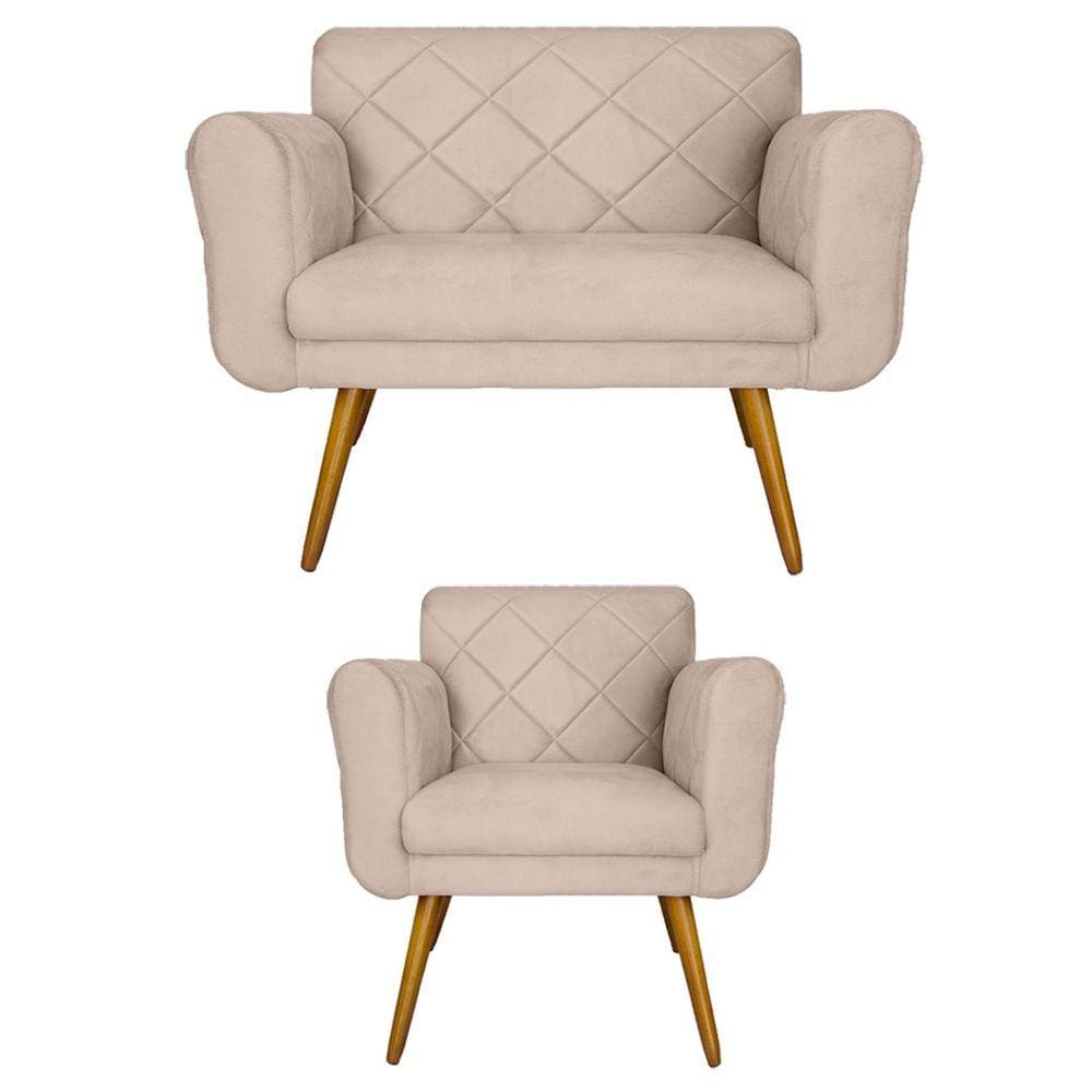 Conjunto Namoradeira e 1 Poltrona Isabella Sala de Estar Corano Bege - LM DECOR