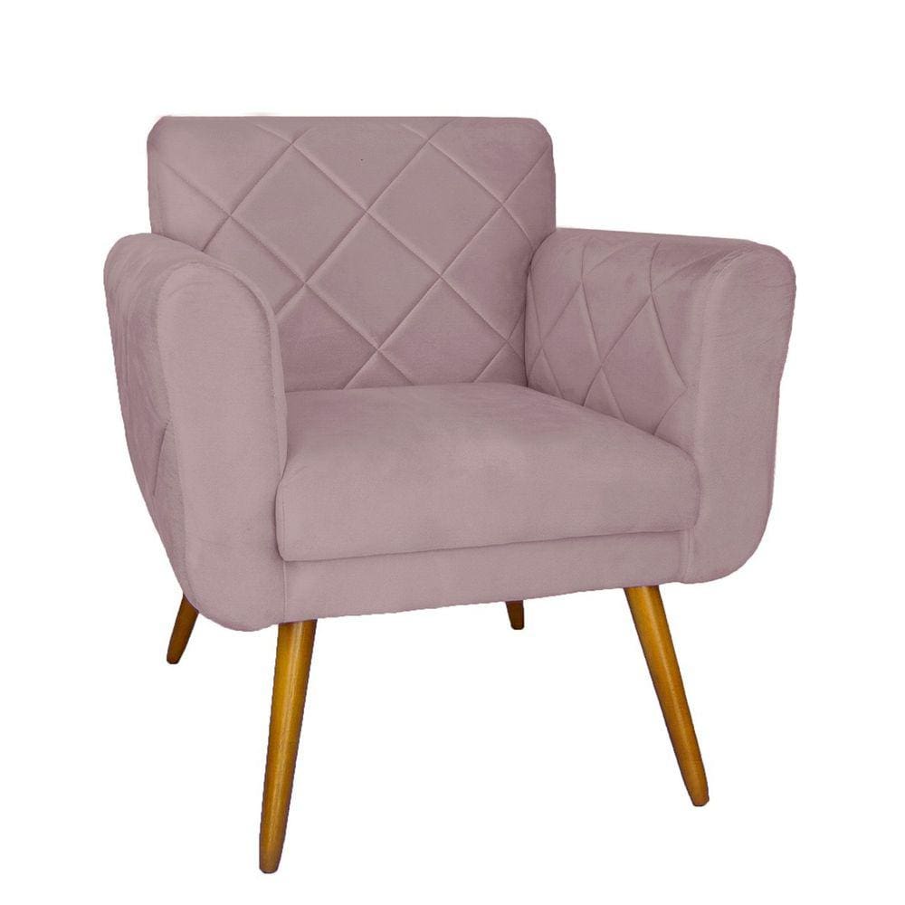 Poltrona Decorativa Estofada Para Salão de Beleza Isabella Suede Rosê - LM DECOR