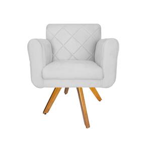 Poltrona Estofada Com Base Giratória De Madeira Sala Isabella Corano Branco - LM DECOR