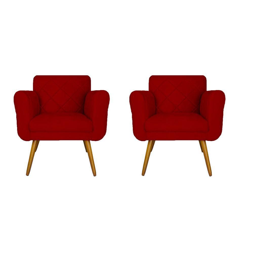 Conjunto 02 Poltronas Estofadas Para Sala de Estar Isabella Corano Vermelho- LM DECOR