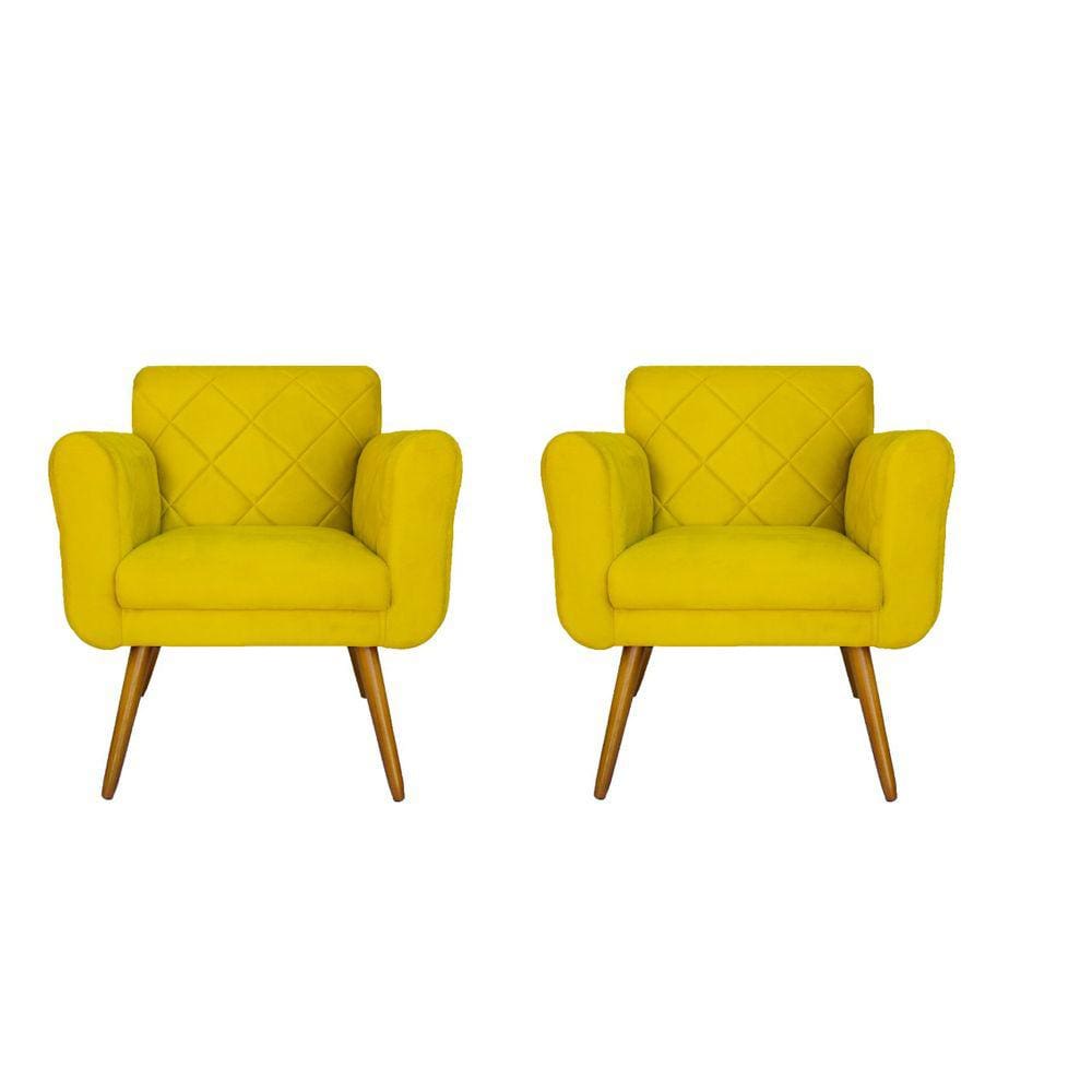Conjunto 02 Poltronas Estofadas Para Sala de Estar Isabella Suede Amarelo - LM DECOR