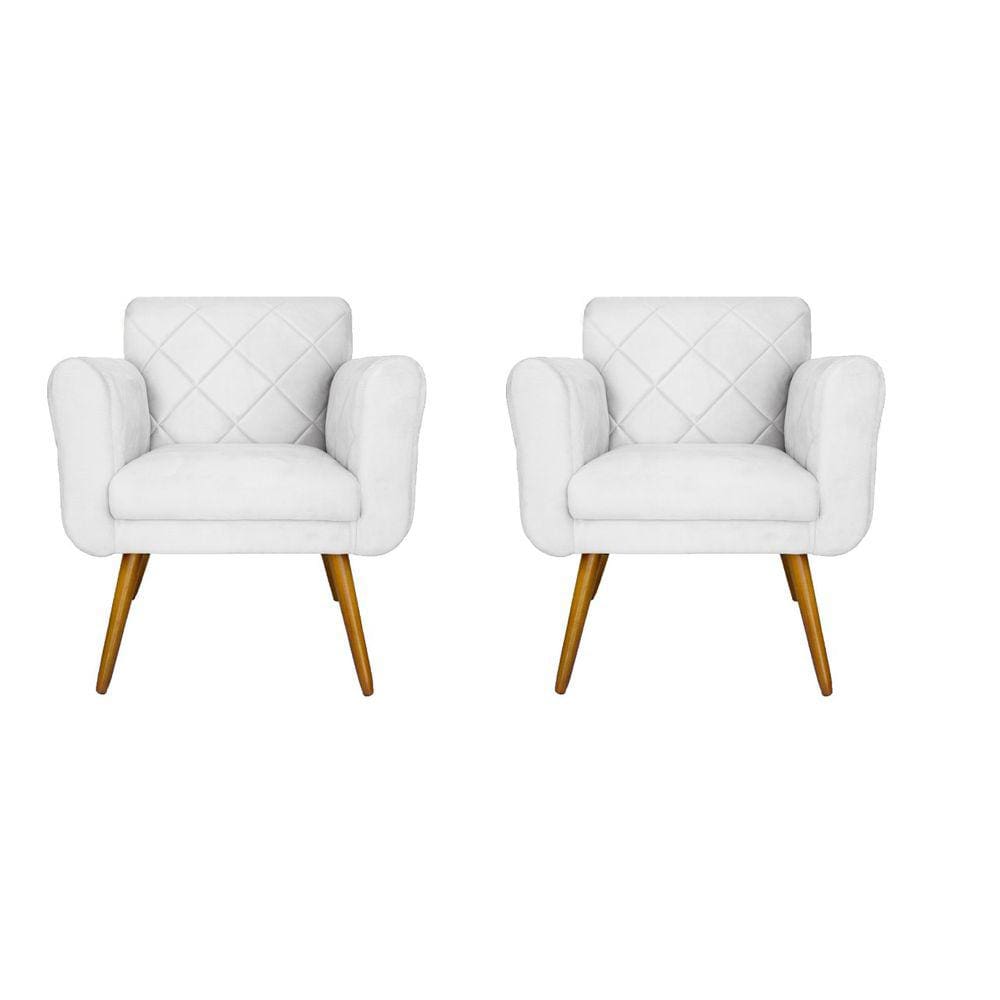 Jogo 02 Poltronas Estofadas Decorativas Para Consultório Isabella Corano Branco - LM DECOR