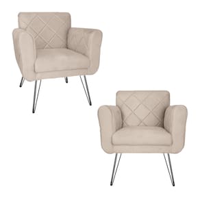 Kit 2 Poltronas Decorativas Para Quarto Closet Pés de Ferro Isabella Suede Bege - LM DECOR