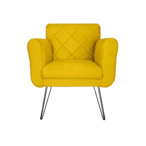 Poltrona Estofada Para Hall de Entrada Com Pés de Ferro Isabella Corano Amarelo - LM DECOR