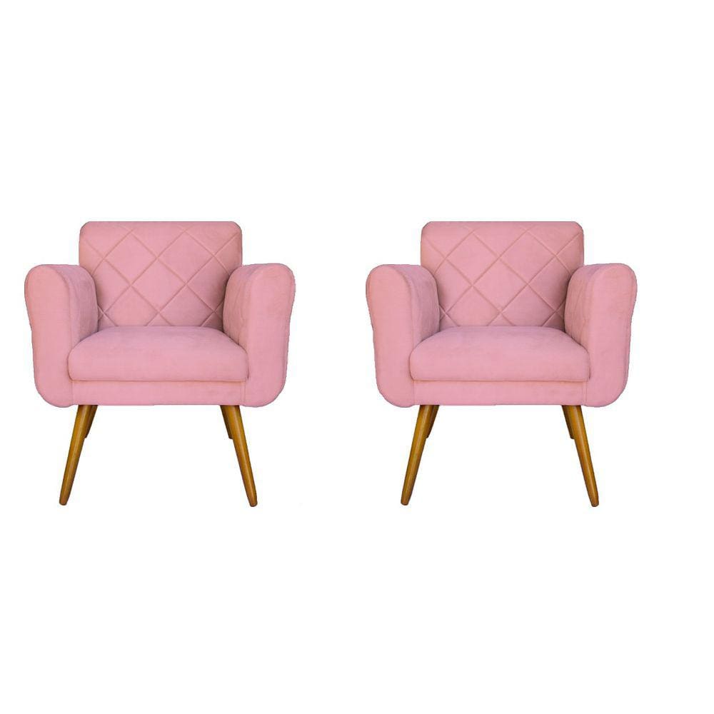 Conjunto 02 Poltronas Estofadas Para Sala de Estar Isabella Suede Rosa- LM DECOR