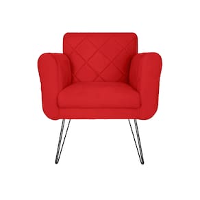 Poltrona Estofada Para Hall de Entrada Com Pés de Ferro Isabella Corano Vermelho - LM DECOR