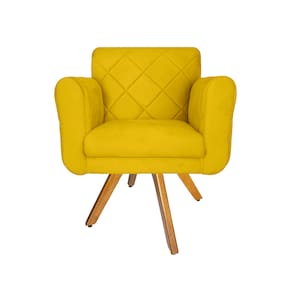 Poltrona Decorativa Com Base Giratória De Madeira Quarto Isabella Corano Amarelo - LM DECOR