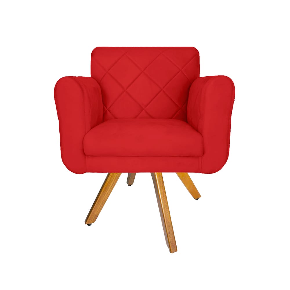 Poltrona Estofada Com Base Giratória De Madeira Salão Isabella Corano Vermelho - LM DECOR
