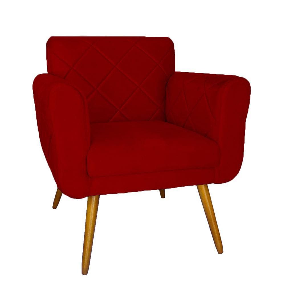 Poltrona Decorativa Sala Recepção Em Tressê Isabella Corano Vermelho- LM DECOR