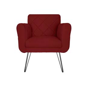 Poltrona Estofada Para Hall de Entrada Com Pés de Ferro Isabella Suede Vermelho Bordo - LM DECOR