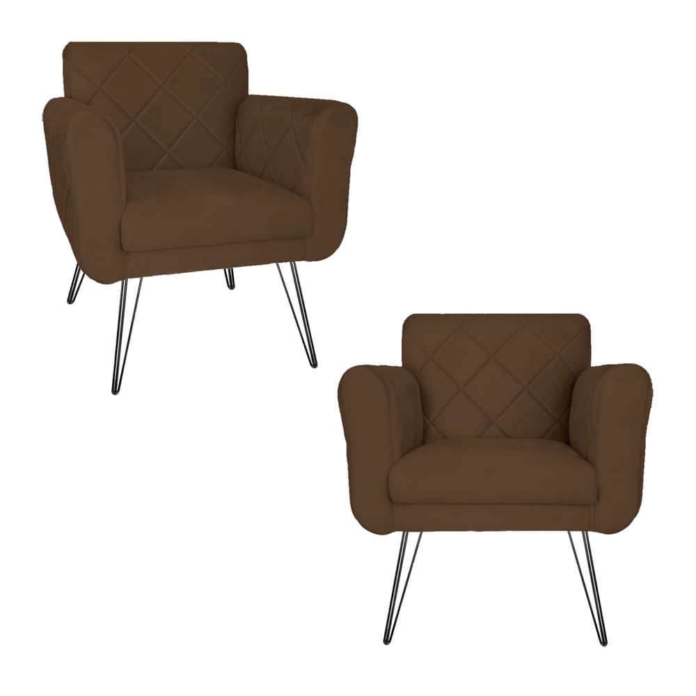 Kit 2 Poltronas Decorativas Para Quarto Closet Pés de Ferro Isabella Corano Marrom - LM DECOR