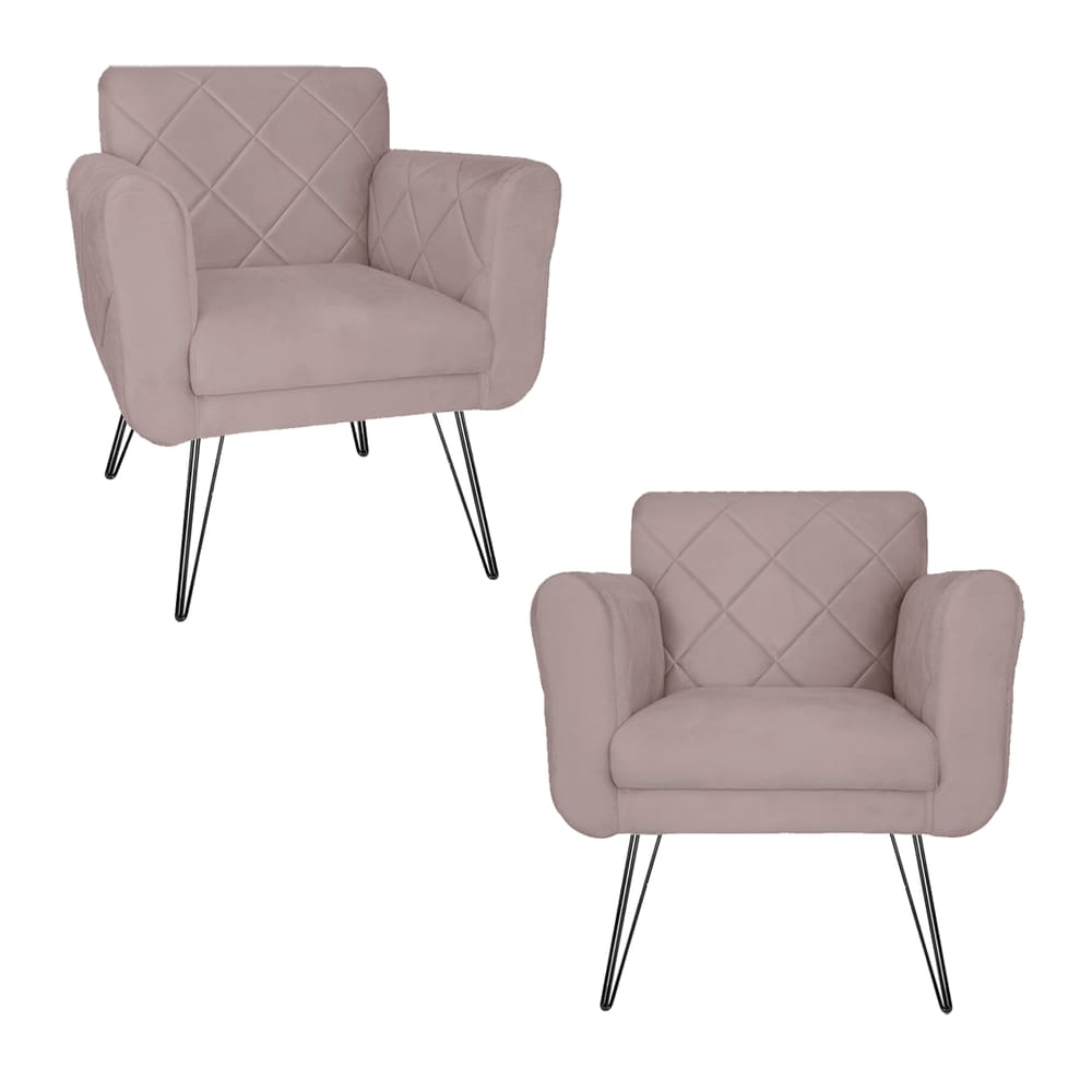Kit 2 Poltronas Decorativas Para Quarto Closet Pés de Ferro Isabella Suede Rose - LM DECOR
