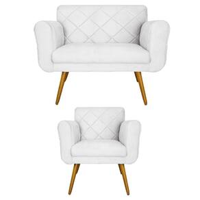 Kit Namoradeira e 1 Poltrona Estofada Para Sala de Tv Isabella Suede Branco - LM DECOR