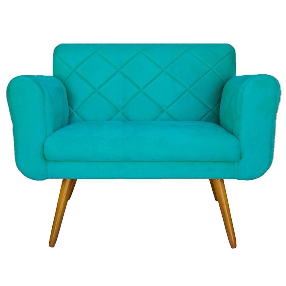Namoradeira Decorativa Estofada Para Sala de Recepção Isabella Suede Azul Turquesa - LM DECOR