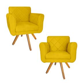 Combo 2 Poltrona Estofada Base Giratória De Madeira Clínica Isabella Corano Amarelo - LM DECOR