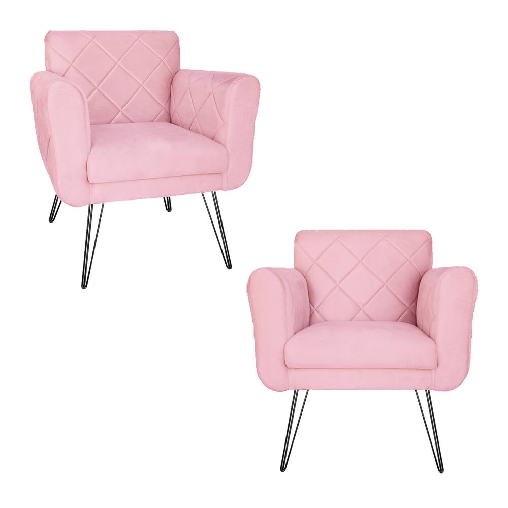 Kit 2 Poltronas Decorativas Para Quarto Closet Pés de Ferro Isabella Suede Rosa Bebe - LM DECOR