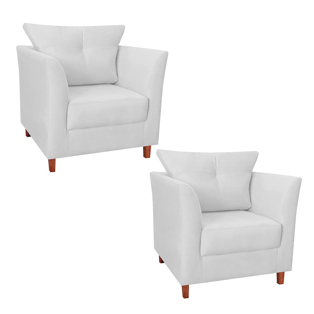 Kit 02 Poltrona Estofada Com Almofada Isis Recepção Consultório Corano Branco - LM DECOR