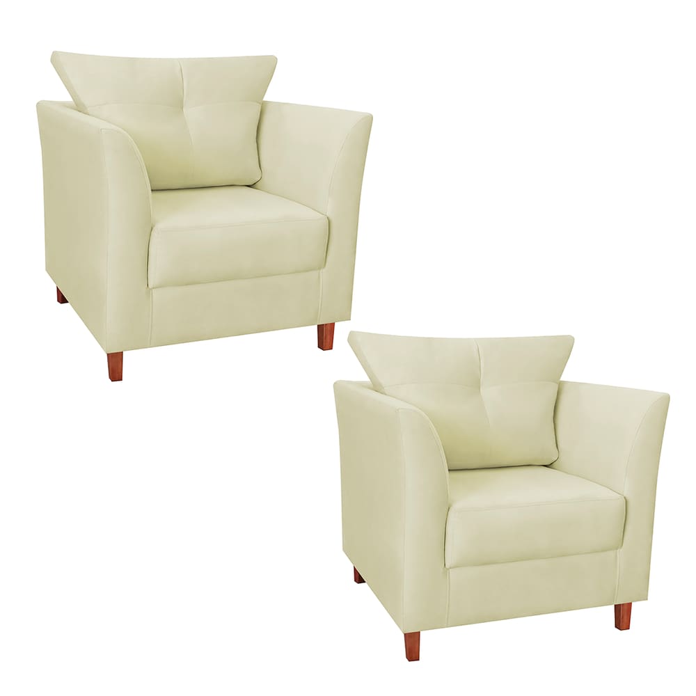 Jogo 02 Poltrona Estofada Com Almofada Isis Recepção Consultório Suede Bege - LM DECOR