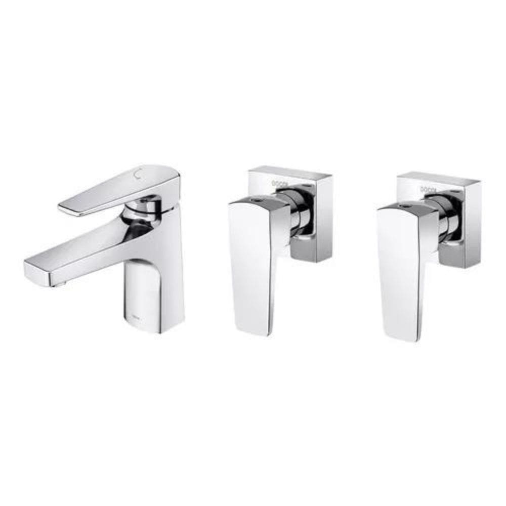 Kit Torneira Misturador Docol Lift Monocomando Para Banheiro Cromado De Mesa + 2 Acabamentos Para Registro Base Docol Lift Cromado 1/2, 3/4 E 1