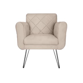 Poltrona Decorativa Com Pés de Ferro Para Salão de Beleza Isabella Corano Bege - LM DECOR